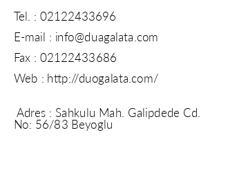 Duo Galata Hotel iletiim bilgileri
